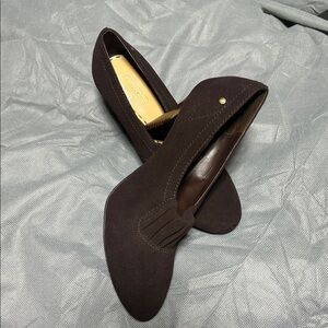 COACH ADRA Chocolate Brown Suede Oxford Pump Bootie Sz 7B.